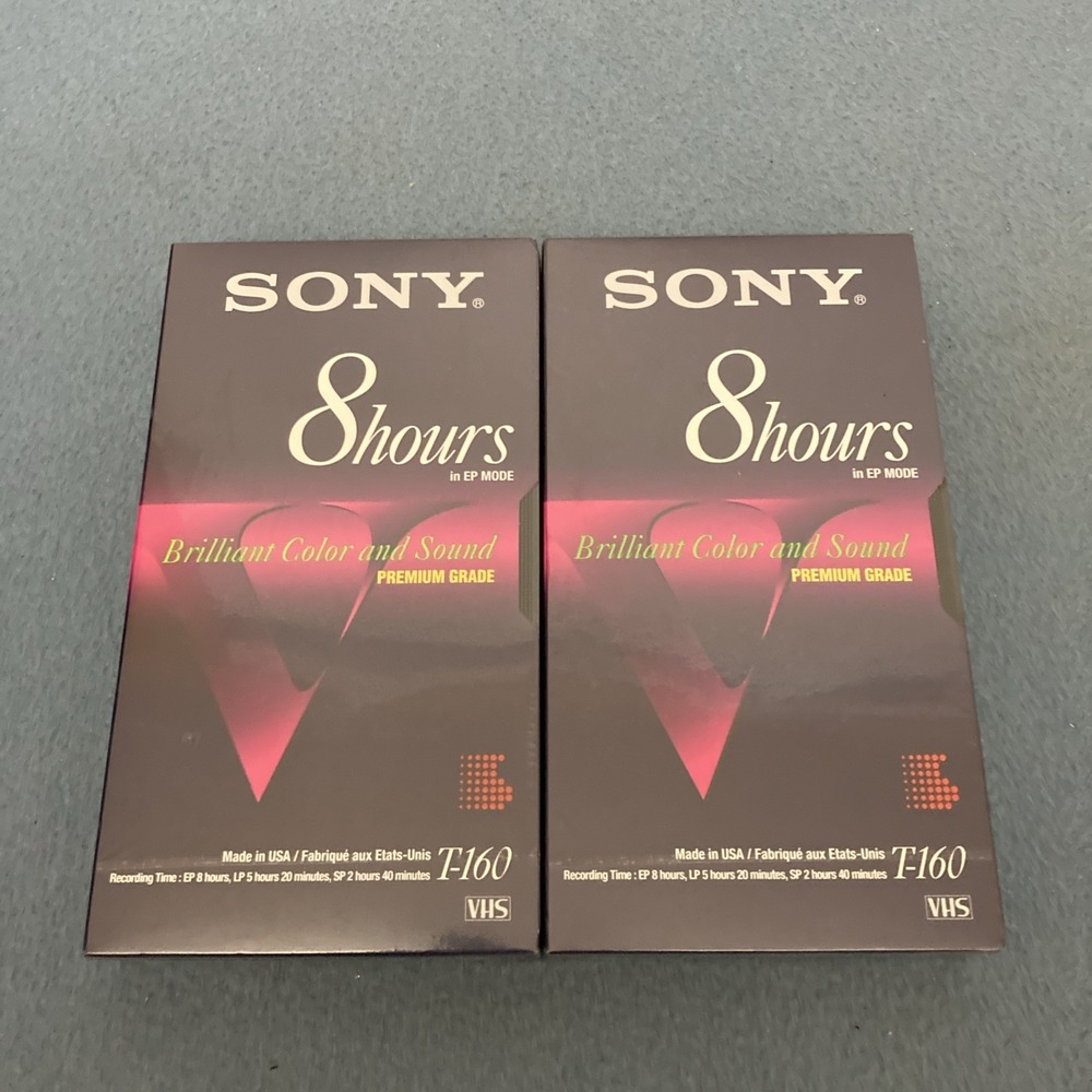 Sony Premium Grade T-160VE Sealed Blank 8 Hours VHS Tapes - Lot of 2